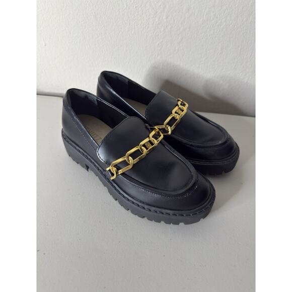 Schutz 6B Womens Black Leather Gold Chain Christie Loafers Slip On Muller Patent - Picture 3 of 9